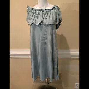 Abercrombie & Fitch- sage green off the shoulder knit dress.
